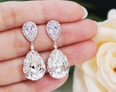 Wedding Jewelry Bridal Earrings Bridesmaid Earrings Dangle Earrings Clear White Swarovski Crystal Tear drop Earrings