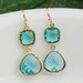 Wedding Jewelry Bridesmaid Earrings Dangle Earrings Gold Framed Blue Zircon and Aquamarine glass drop Earrings Bridesmaid Jewelry