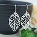 Jewelry Dangle Earrings Matte Rhodium leaf charm Earrings . For Her. Gift for Her . Gift Under 20 Gifts
