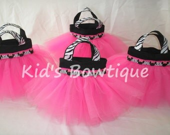 Set of 10 Pink Zebra Minnie Mouse Themed Party Favor Tutu Bags - Disney themed Birthday gift bags