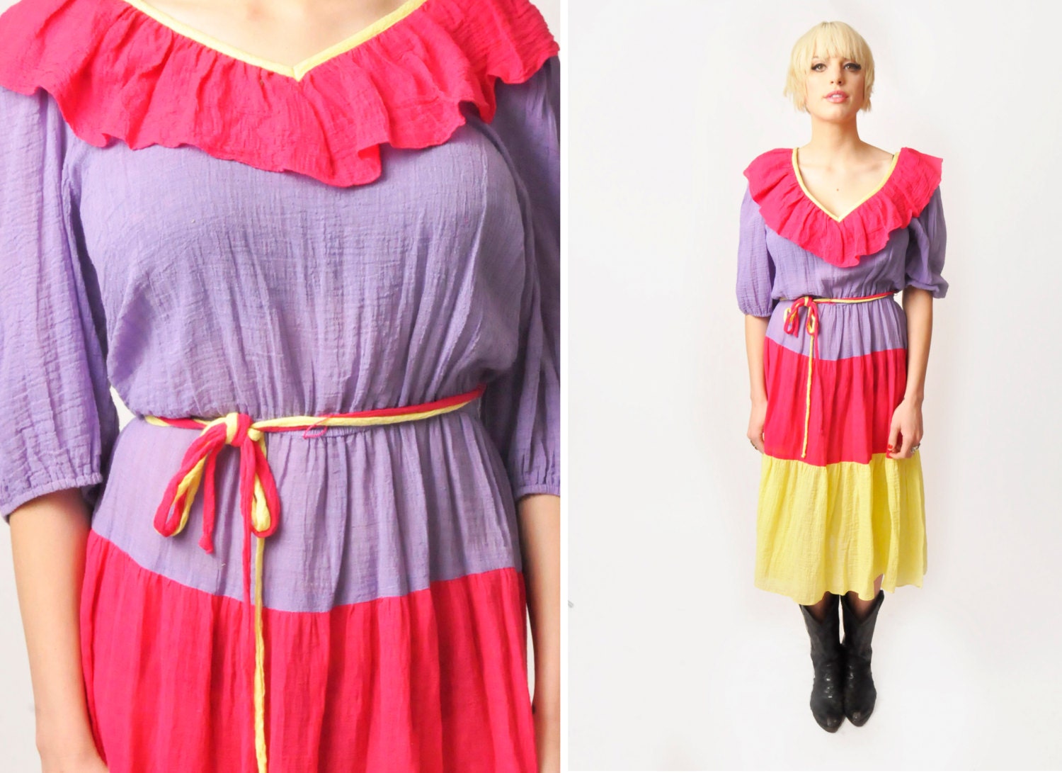 Fabulous Color Blocking Vintage Summer Dress