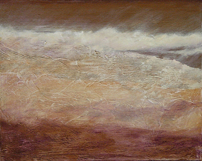Copper Abstract Landscape- Original Mixed Media Acrylic Painting- Wood Block- Ready to Hang- 8x10