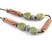 Woodland Handmade Ceramic Clay Focal Beads & Leaf Bead Accents - Green and Brown Textured Clay Beads by Emma Ralph, EJR Beads, SRA
