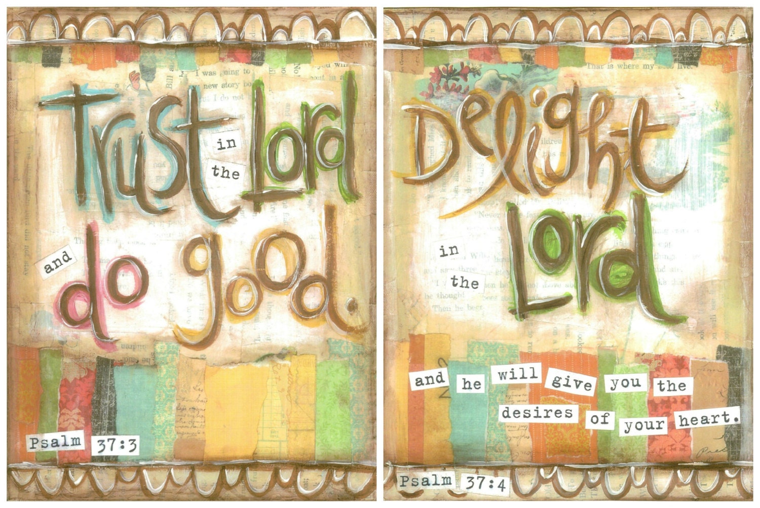 Scripture Art, Trust in the Lord (Psalm 37.3 ), Delight in the Lord (Psalm 37.4) Set of 2, 8x10 Fine Art Prints
