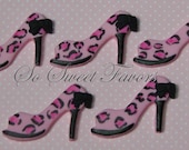 Fashion Diva edible cupcake toppers - Pink leopard high heel shoes
