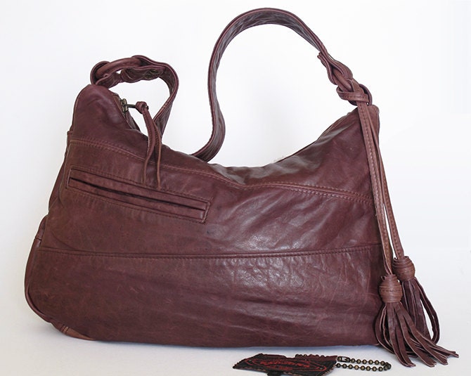 Distressed Mauve Brown Leather Handbag ... Slouchy Medium Leather Hobo Bag