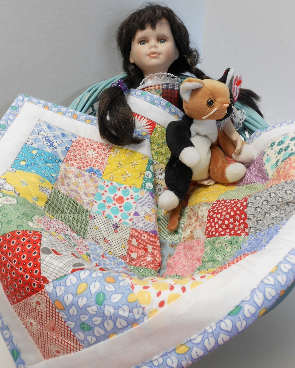 Mini Patchwork Doll Quilt  1930's Reproduction Fabrics  Table Runner