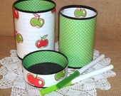 Desk Accessories Office Organizer - Lime and Red Apples and Dots Pencil Holder Set No. 217