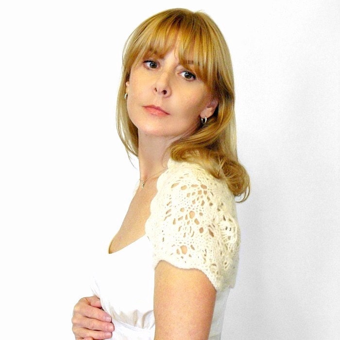 Bridal Shrug Cashmere Bolero Jasmine Lace Ivory Merino Wool XS S M L