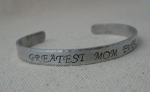 SALE -Hand Stamped Textured Edge Cuff Bracelet : Greatest Mom Ever