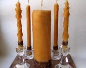 Organic Spice Unity Candle Set, Wedding Reception Decor, Unique Eco Luxury, Pillar, Tapers - Beeswax, Cinnamon, Cloves, Roses, Lavender