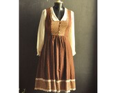 Vintage 1970s Gunne Sax Style Corset Prairie Boho Hippie Maiden Dress