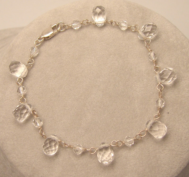Faceted Quartz Crystal "Leah" bracelet -- sterling silver