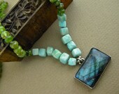 Artisan Gemstone Labradorite Amazonite Blues Chunky Necklace