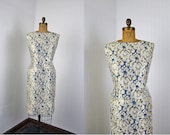 1950s Dress - Vintage 50s Dress - Gold Lamé French Blue Brocade Wiggle Cocktail S - Visiting Versailles