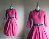 1960s Dress - Vintage 1960s Dress - Wool Princess Full Skirt Dress S - Barbie Box Pink