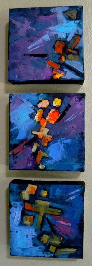 Abstract Painting, Contemporary Art, Triptych, "Confetti" Original Abstract