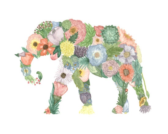 elephlower - 8.5x11 watercolor painting print