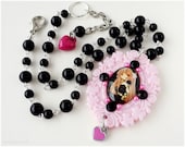 Chobits Freya Necklace, Glass Cameo Pendant, Black and Pink, in Silver - Anime Jewelry