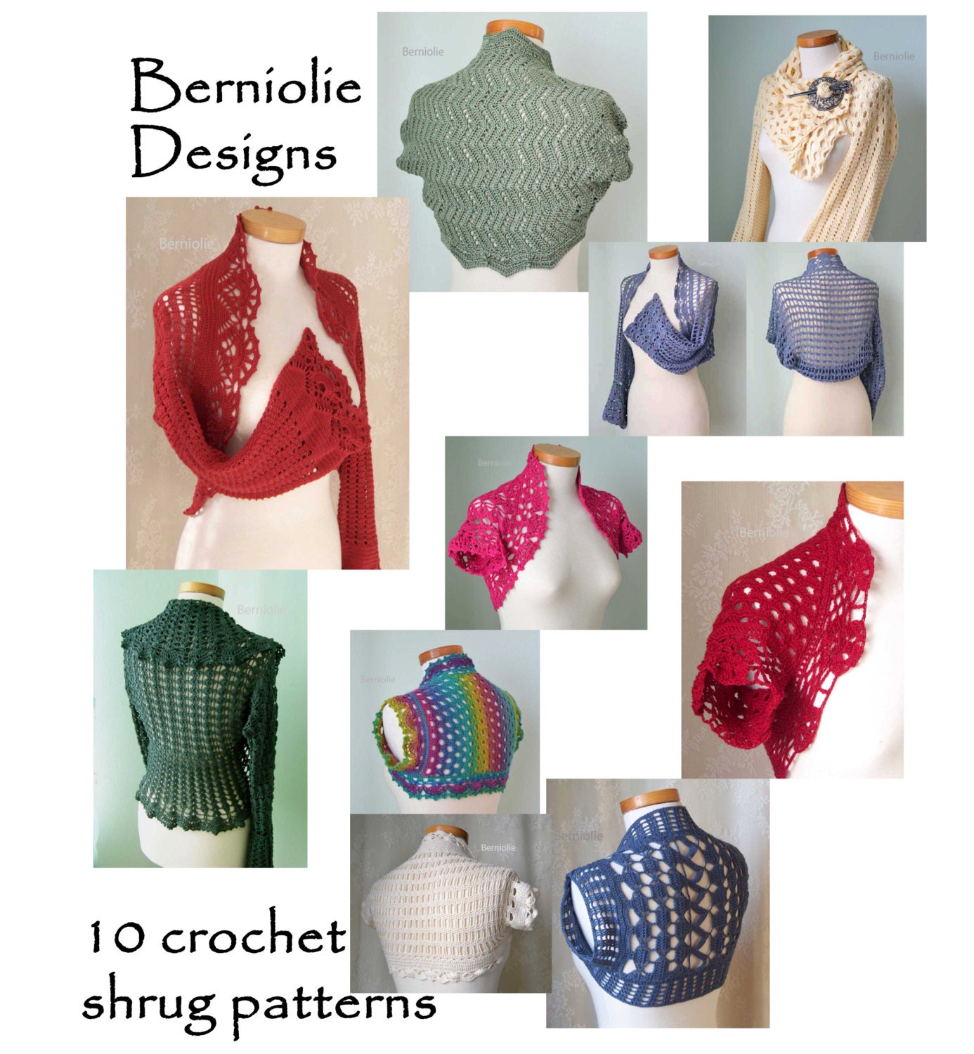 INSTANT DOWNLOAD, 10 Shrugs, Crochet shrug patterns pdf