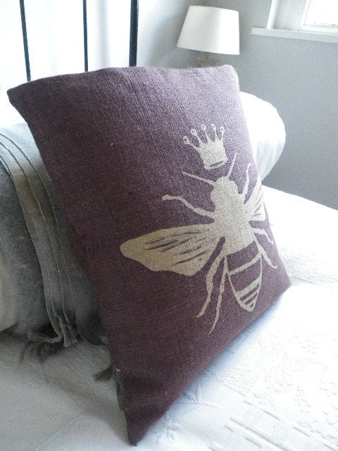 hand printed mulberry queen bee cushion cover