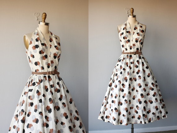 vintage 50s dress / 1950s party dress / 50s sundress / cotton pique halter dress - size small