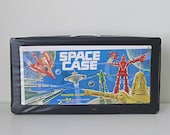 Vintage Action Figure Carrying Case, 1980s, Space Case - vinyl, retro, toy case, collectibles, sci fi, for him, for kids, blue, black