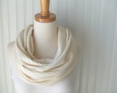 Cream Sweater Knit Infinity Scarf - Beige, Natural Ivory Circle Cowl Loop Scarf - Winter and Spring Fashion