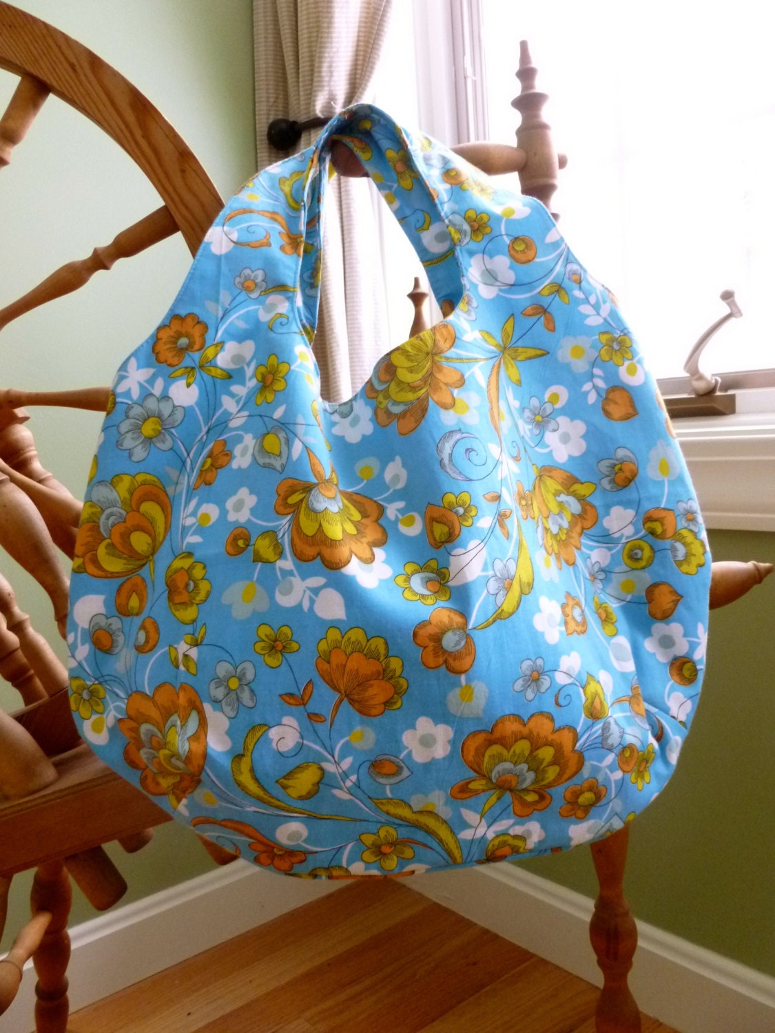 Market Bag Knitting bag  tote bag  vintage fabric
