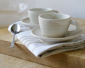 Pottery espresso cups and saucers - a handmade set of two in vanilla cream - LittleWrenPottery