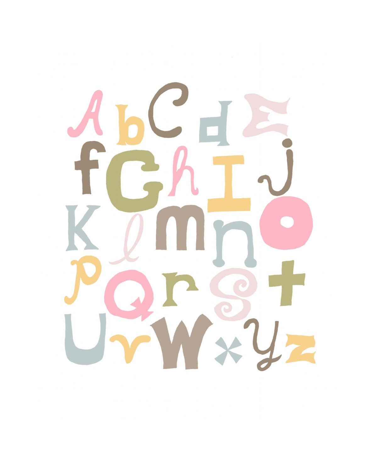 Alphabet Art Print ABC Kids Nursery Wall Decor 8x10, Children's Art Print