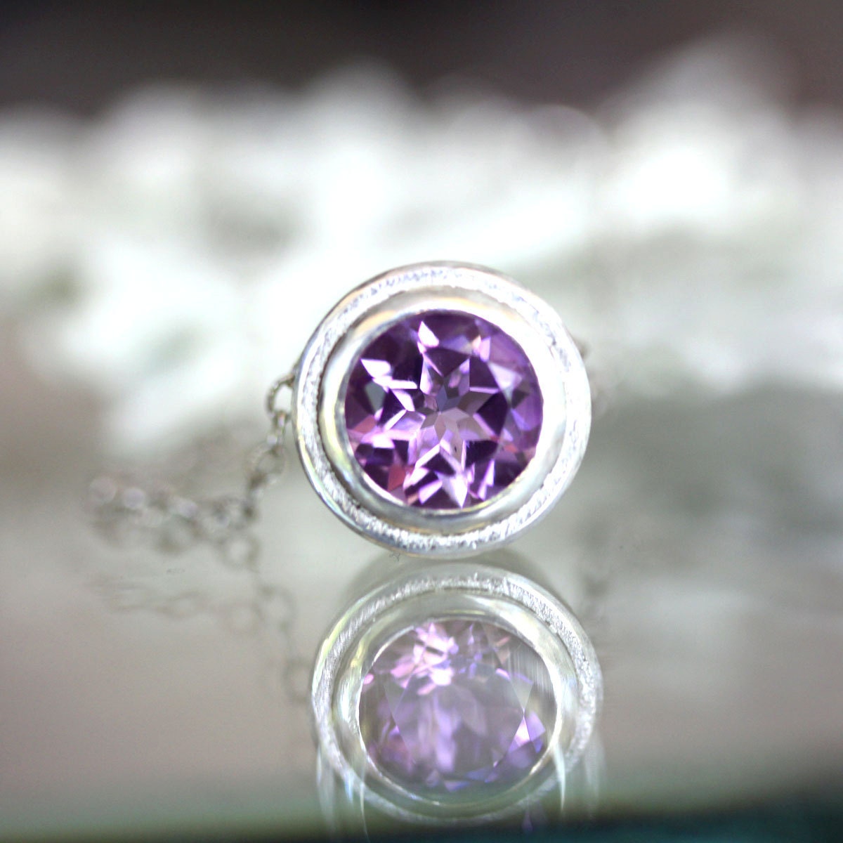Purple Amethyst Halo Necklace In Nickel Free Sterling Silver - Made To Order