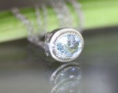 Aquamarine Oval Halo Necklace In No Nickel / Nickel Free Sterling Silver - Ready To Ships