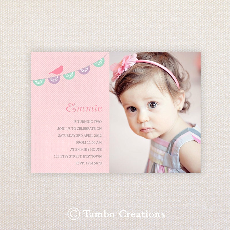 Photo Birthday Party Invitations. Sweet bunting design. I Customize, You Print. Il_170x135