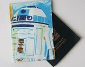 Passport Cover, Fabric Passport Cover, R2D2 from Starwars, Handmade by Knotted Nest on Etsy