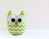Owl Plush Mini Pillow Toy Minky Lime Green Chevron Nursery Decor Ready to Ship