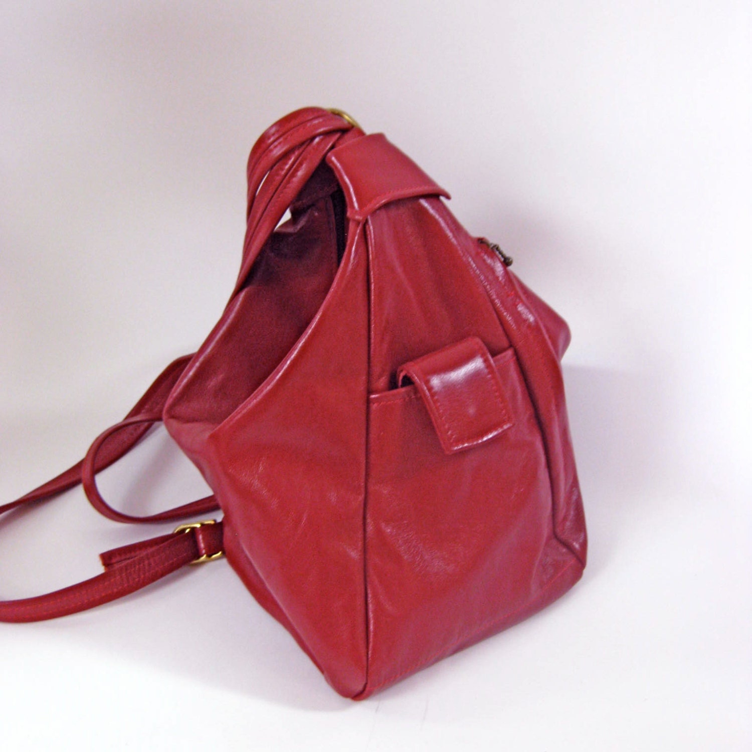 Red  Convertible Leather Backpack/Handbag/ShoulderBag/Travel Bag-The Bianca