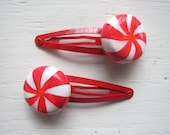 Peppermint Candy Polymer Clay Hair Clip Set