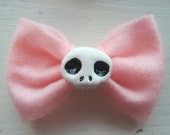 Pink Elmyra Felt Hair Bow with Skull Bead and Alligator Clip