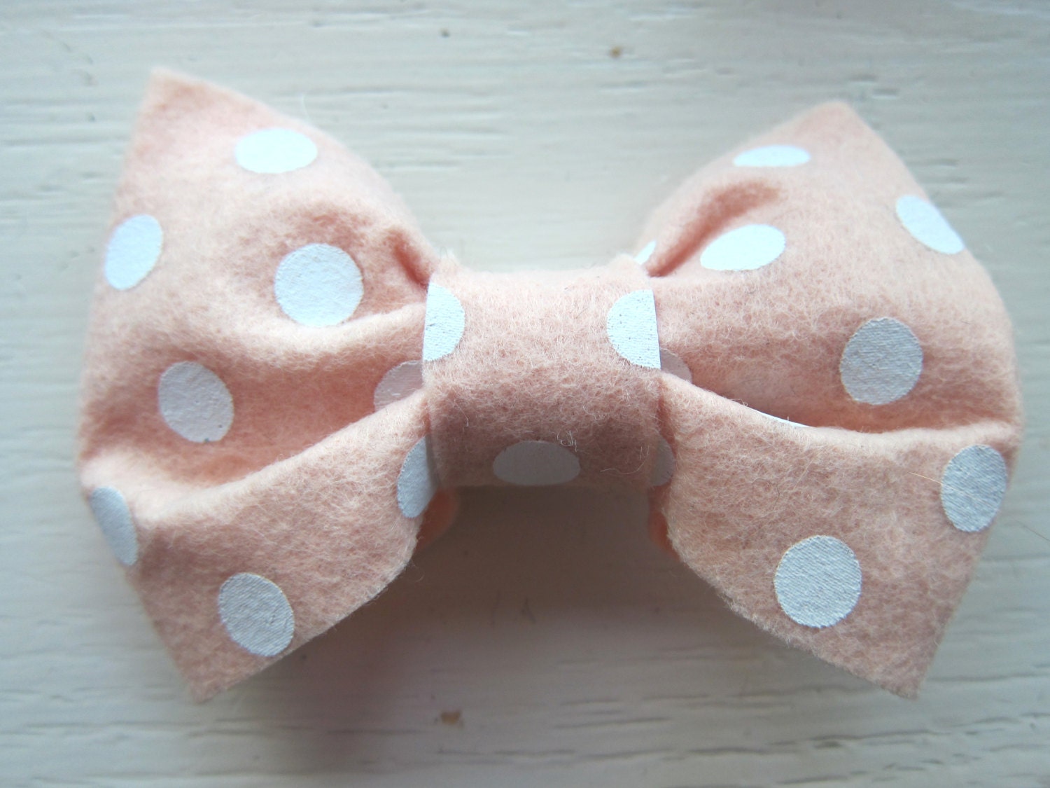 Beige Polka Dot Felt Hair Bow with Alligator Clip