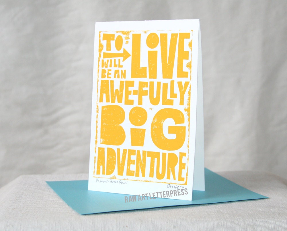 GRADUATION CARD, Peter Pan, To Live Will Be an Awfully Big Adventure, Raw Art Letterpress, Greeting Card, Baptism, Baby Shower