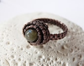 Labradorite copper ring, freeform wire wrapped ring, OOAK jewelry
