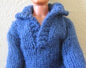 Ken Doll Clothes Steel Blue Hand Knit Pullover Sweater fits 12 inch fashion doll such as Ken