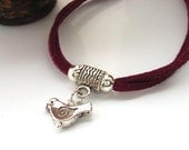 Cord charm bracelet silver tone bird choice of colour of faux suede cord