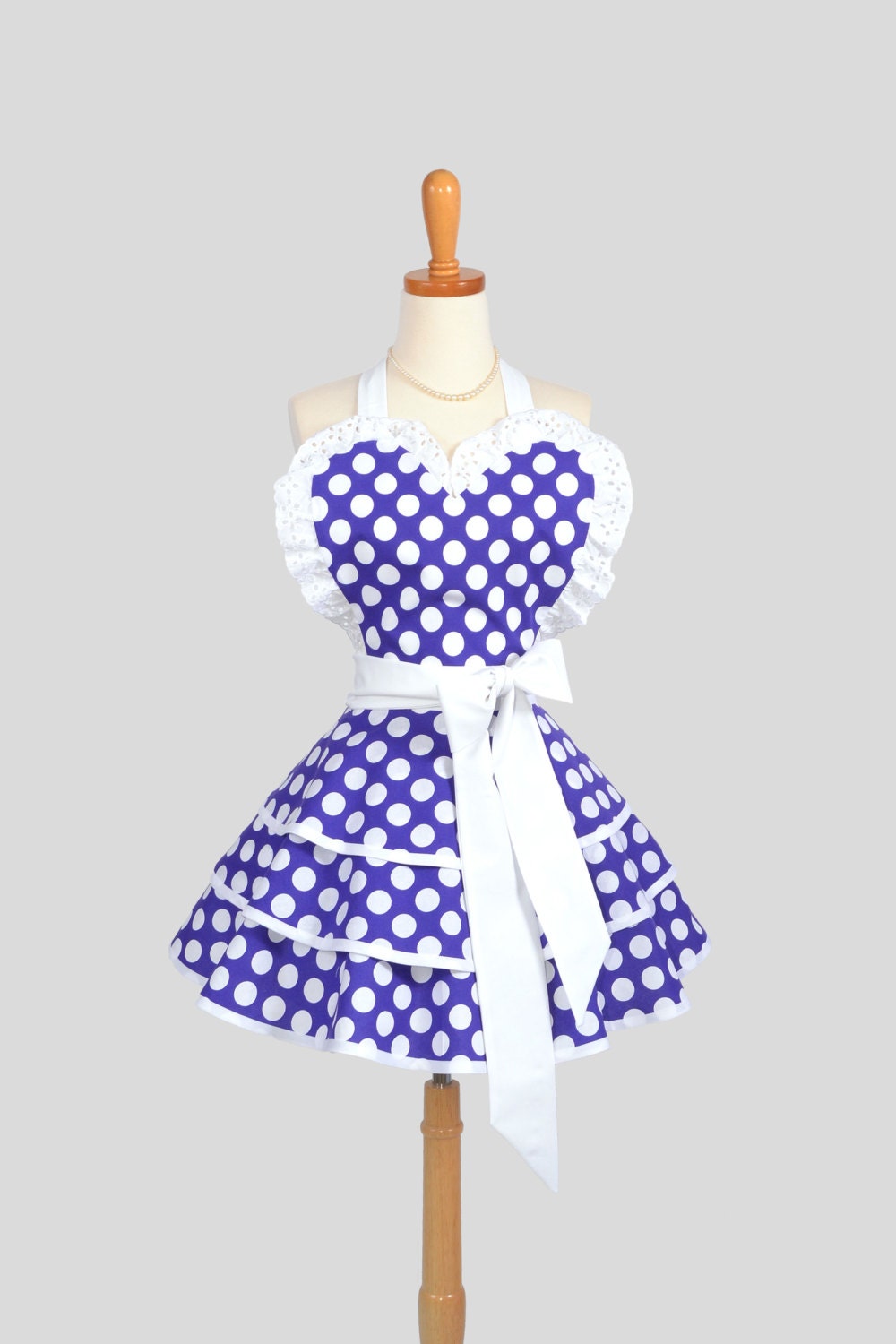 Sexy Retro Pinup Apron / Purple with large Quarter Dots in a Sexy Womens Sweetheart Pinup Apron