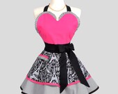 Sexy Retro Pinup Apron . Flirty and Cute Retro Womans Apron with Michael Millers Eiffel Towers Hot Pink Sweetheart  Apron