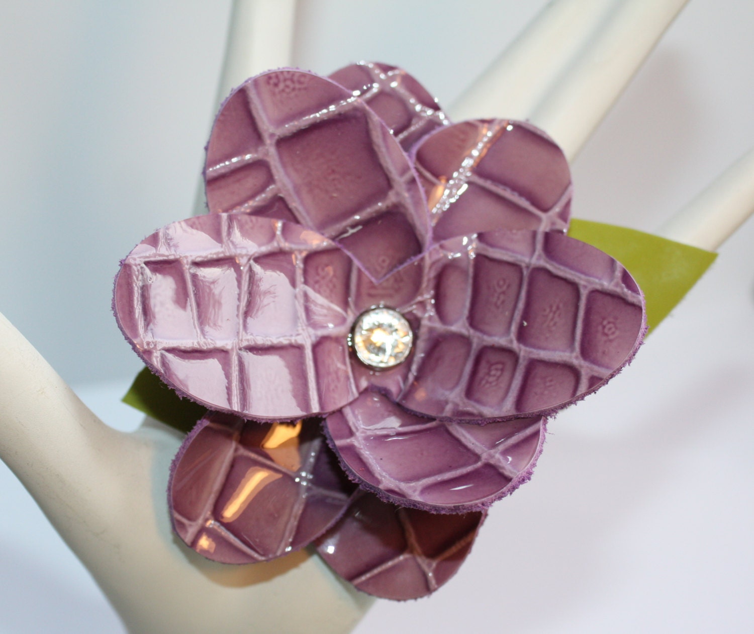 Lavender Croc Embossed Leather Flower Hair Clip