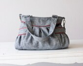 Crossbody  bag , purse , messenger , shoulder  bag  in Blue linen and Red  leather - Elessa bag