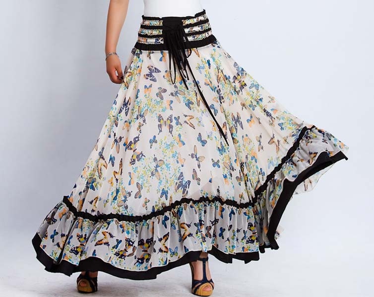 Cool summer chiffon skirt in Butterfly Print  (0137)