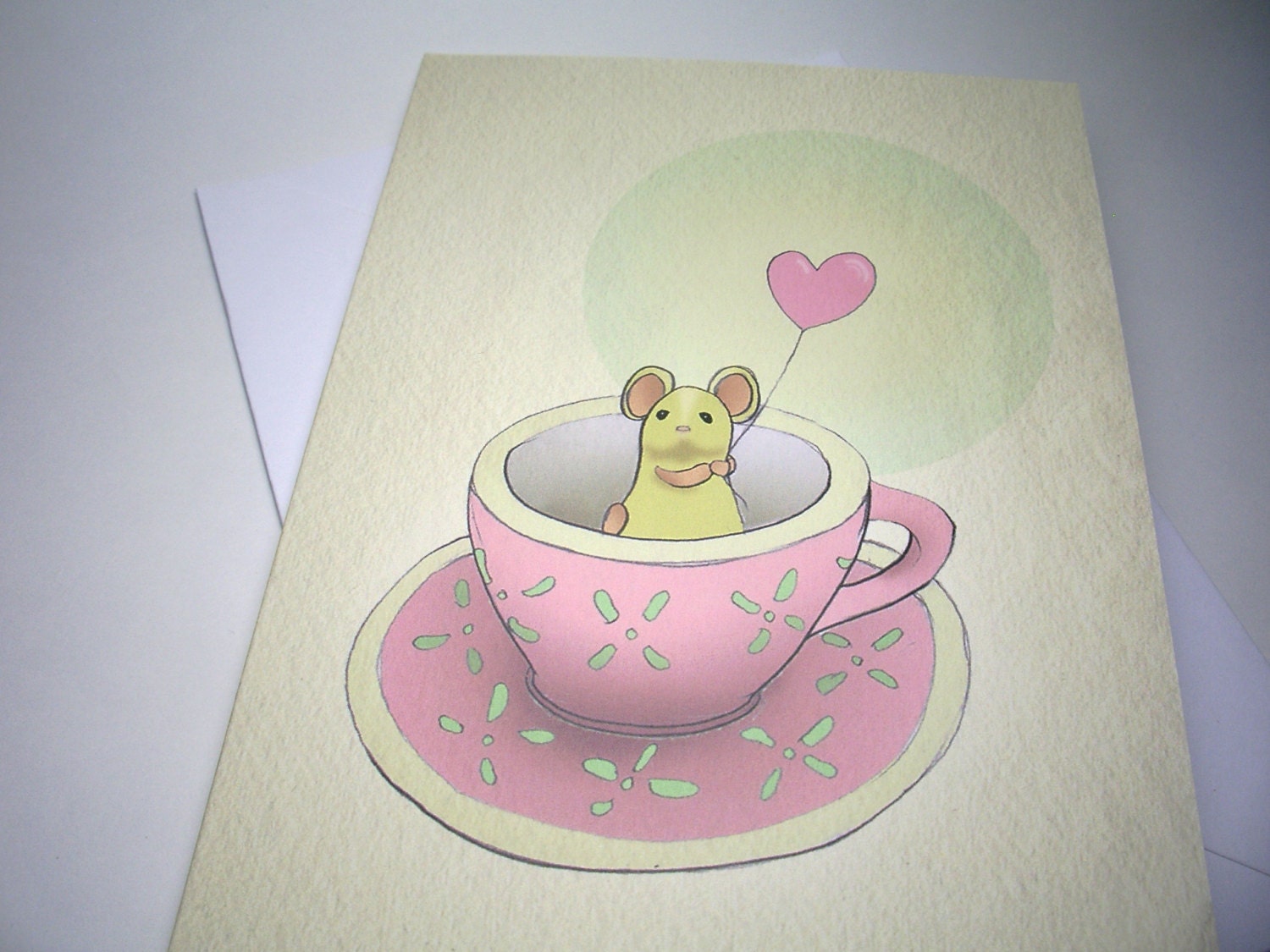 Teacup Mouse Valentine Greetings Card